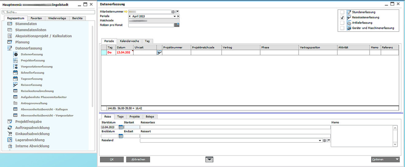 Projektmanagement Reisezeiterfassung